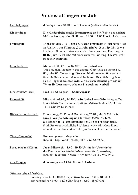 Veranstaltungen im Juni