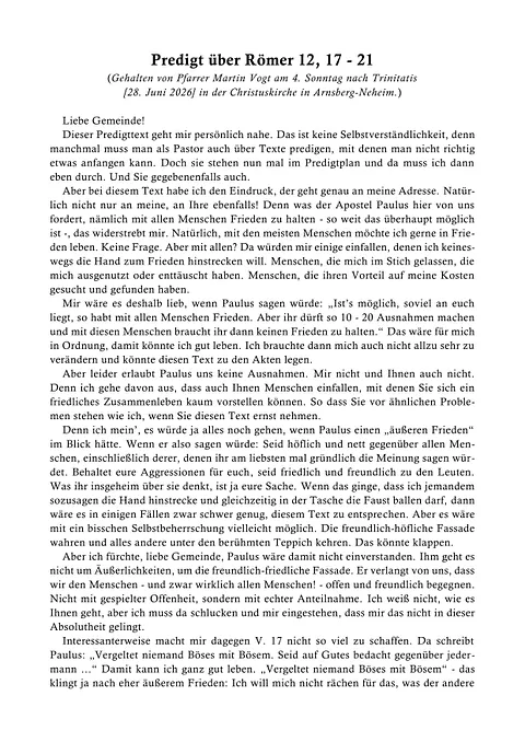 Predigt vom 11. Januar 2026