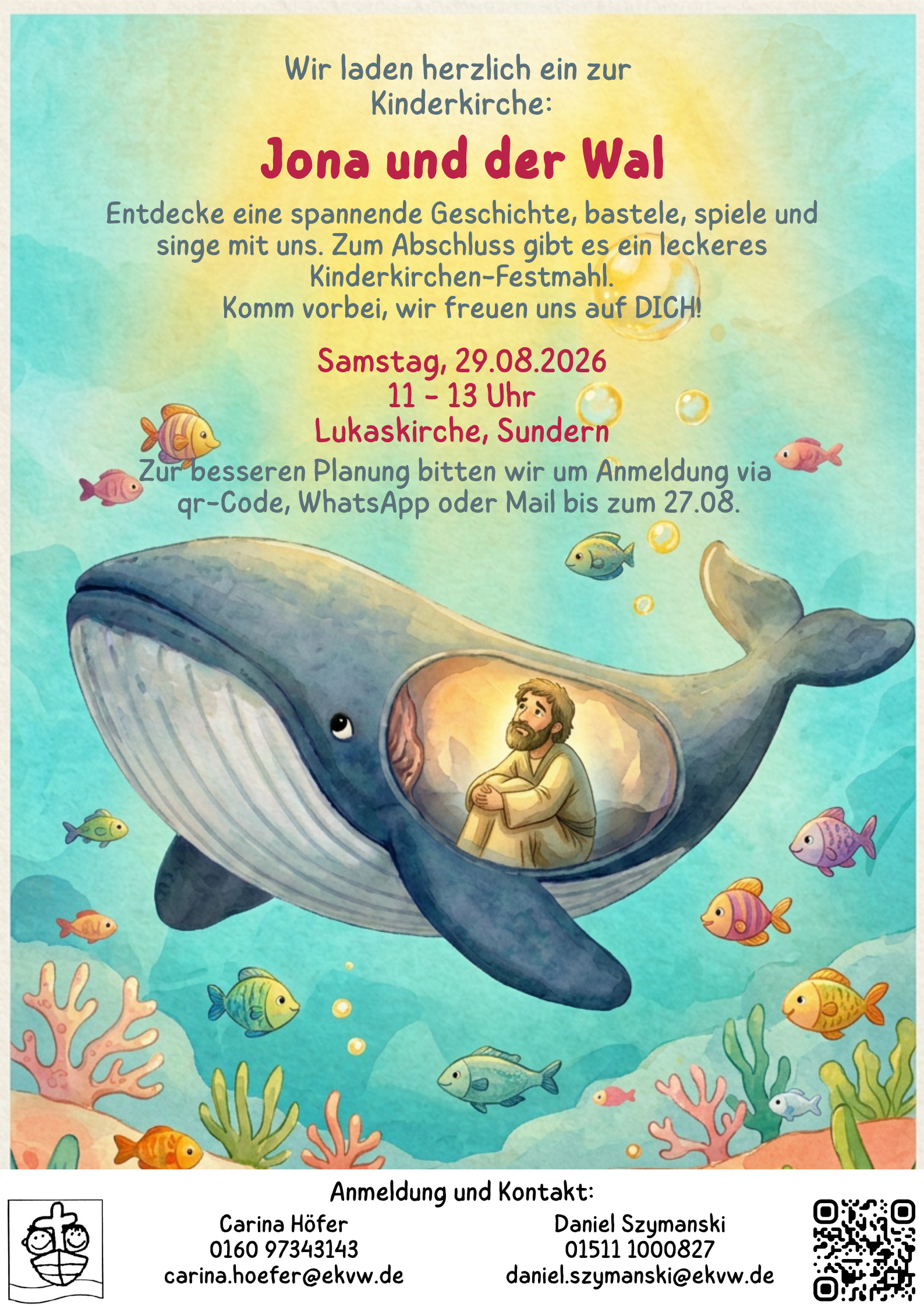 Plakat Kinderkirche: Jona und der Wal 29.08.26