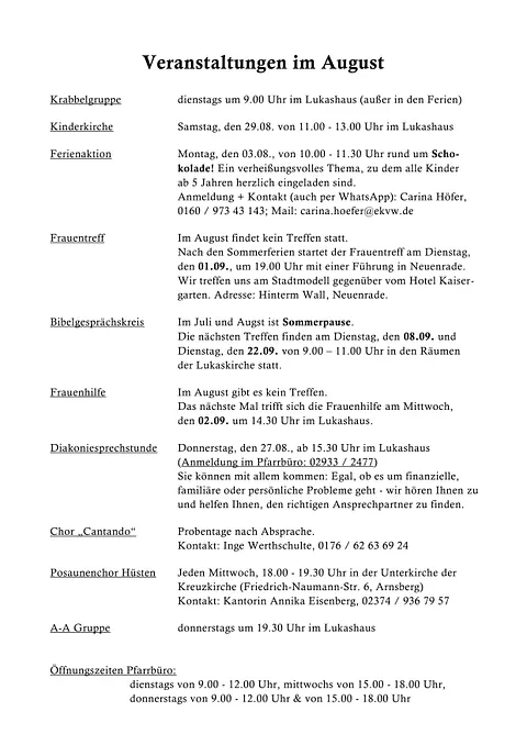 Veranstaltungen im Juni